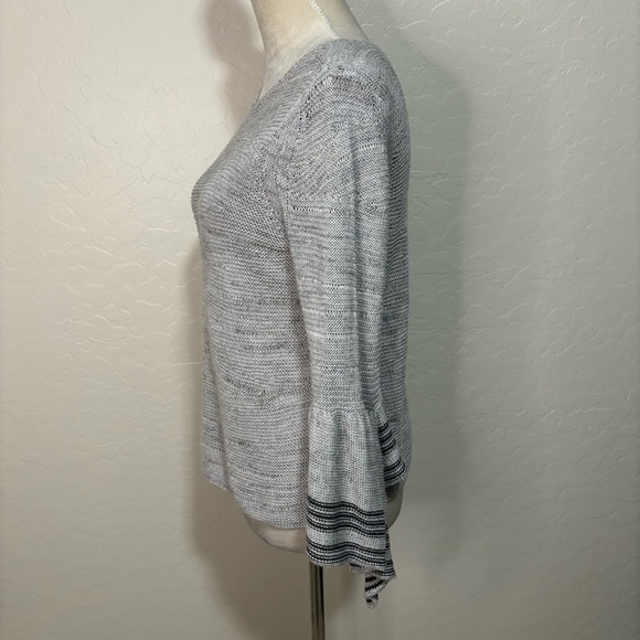 NIC+ZOE Gray Linen Long Striped Ruffle Bell Sleeve Pullover Sweater Size 2P - Picture 4 of 11